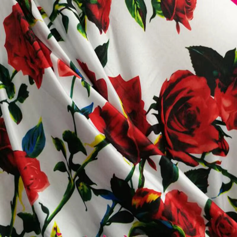 Good,4 Side Elastic,Cotton/Spandex Knitted Fabric,Diy Sewing Dress,Clothing,T-Shirt,Red Rose Flower Printing Sports Dance Fabric
