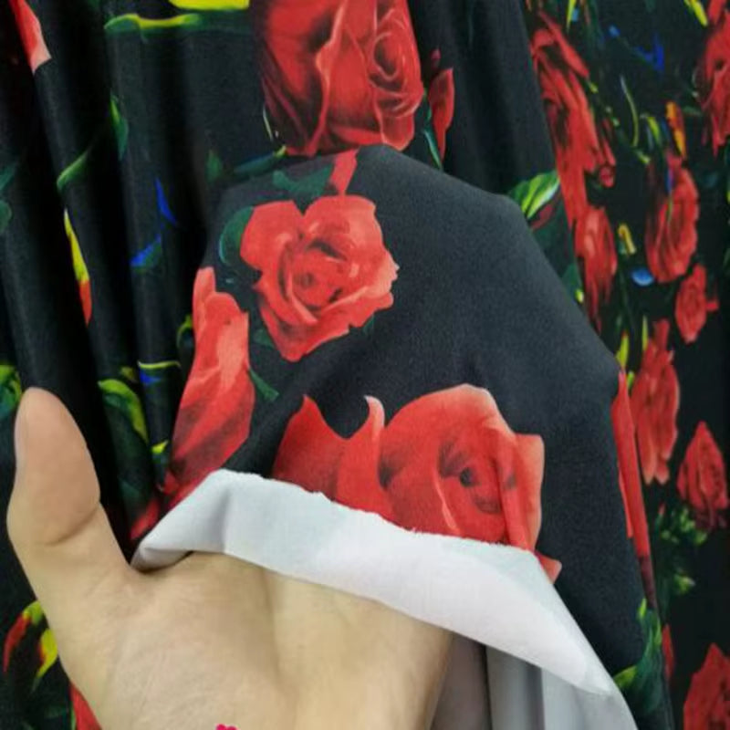 Good,4 Side Elastic,Cotton/Spandex Knitted Fabric,Diy Sewing Dress,Clothing,T-Shirt,Red Rose Flower Printing Sports Dance Fabric