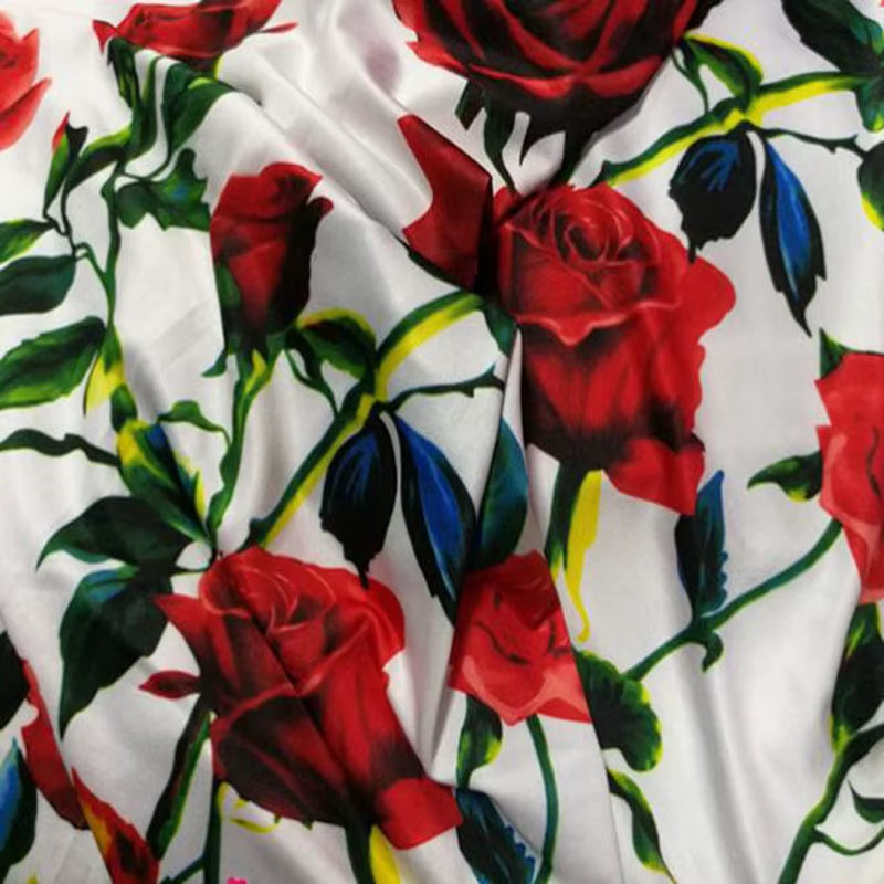 Good,4 Side Elastic,Cotton/Spandex Knitted Fabric,Diy Sewing Dress,Clothing,T-Shirt,Red Rose Flower Printing Sports Dance Fabric